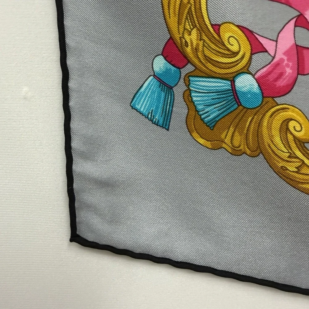 Hermes 100% Silk Scarf Ferronnerie By Caty Black Gray Gold Pink 25 1/2